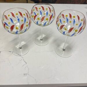 Set of 3 POTTERY BARN Glass Hand Blown Balloon Wine/Water Glasses-PBY39